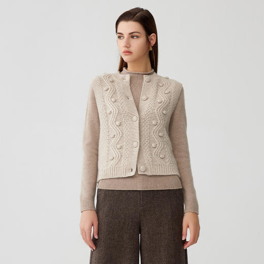 【粗棒针无袖针织外套】羊绒世家秋冬新品女士100%山羊绒针织小外套 商品图0