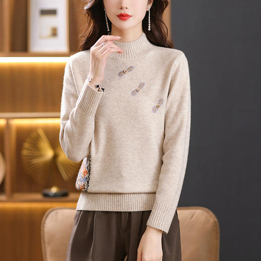 国风刺绣半高领毛衣，妈妈新款秋冬打底衫中年女士洋气上衣CC-21-183 商品图2