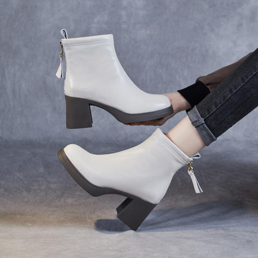 ZM 233523真皮粗高跟时装马丁靴及踝靴瘦瘦靴短靴 商品图2