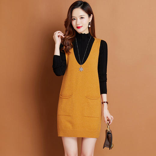 秋冬新款，中长款毛衣女遮屁股洋气打底针织上衣背心裙子两件套CC-XX-3629 商品图0