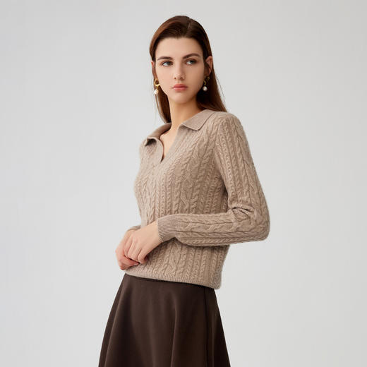 【纯羊绒V领绞花毛衣】羊绒世家秋冬新品100%山羊绒保暖毛衣 商品图2