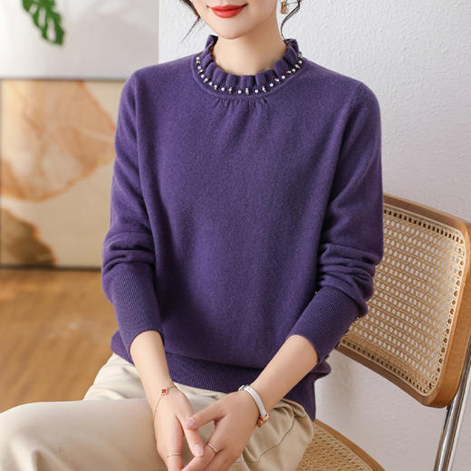 宽松针织衫，羊毛衫女100纯羊毛半高领短款气质毛衣洋气打底衫CC-108-98863 商品图2