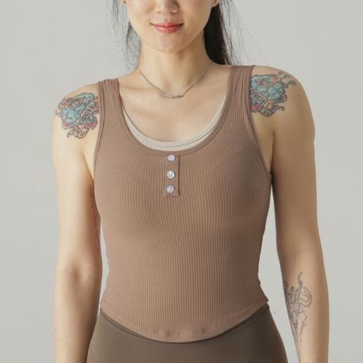 跃牌【周游世界系列】瑜伽服运动紧身假两件螺纹瑜伽背心 TP0645（带胸垫） 商品图1