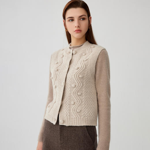 【粗棒针无袖针织外套】羊绒世家秋冬新品女士100%山羊绒针织小外套 商品图1