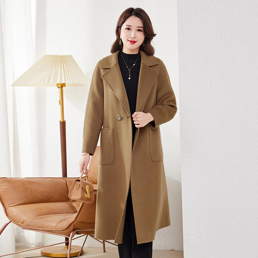 HR WL82129-19羊毛大衣气质翻领遮肉显瘦纯色毛呢外套 商品图2