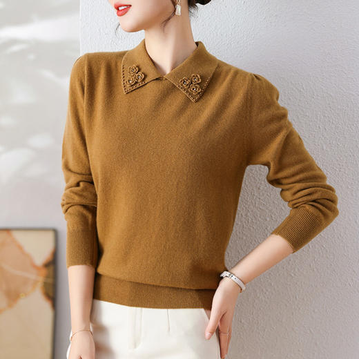 宽松保暖，100纯羊毛衫女装秋冬毛衣中年妈妈套头短款打底衫CC-108-98867 商品图0