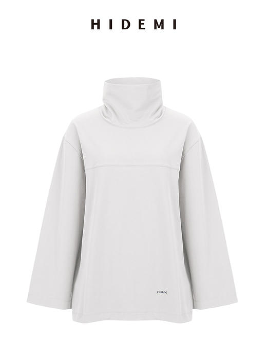 HIDEMI 极简廓形堆堆领立领logo刺绣款精梳棉长袖上衣 军绿色/锡器灰/白色 商品图13