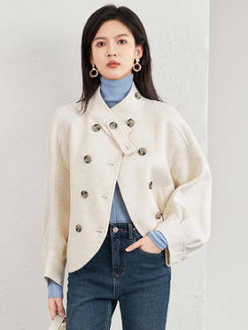 冬季棉羊毛双面呢短款大衣，立领设计感时髦美拉德外套WLZD-2323905