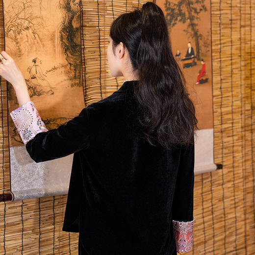 新中式复古国风，改良衬衫上衣立领斜襟刺绣宽松日常款唐装外套OG-9565 商品图3