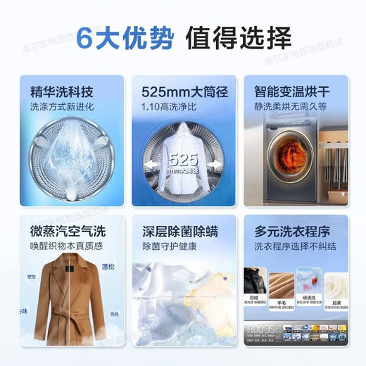 【精华洗】海尔洗衣机滚筒超薄10公斤大容量028一级能效变频智能投放自清洁家用洗衣机 【洗烘一体】智投+精华洗G10028HBD14LS 商品图7