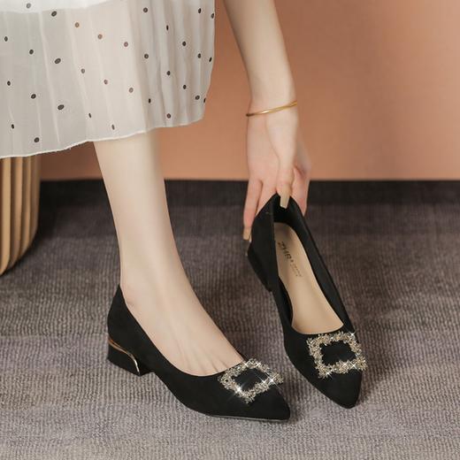 ZHR时尚水钻浅口单鞋女低跟尖头单鞋女黑色鞋子女秋季新娘鞋婚鞋 商品图7