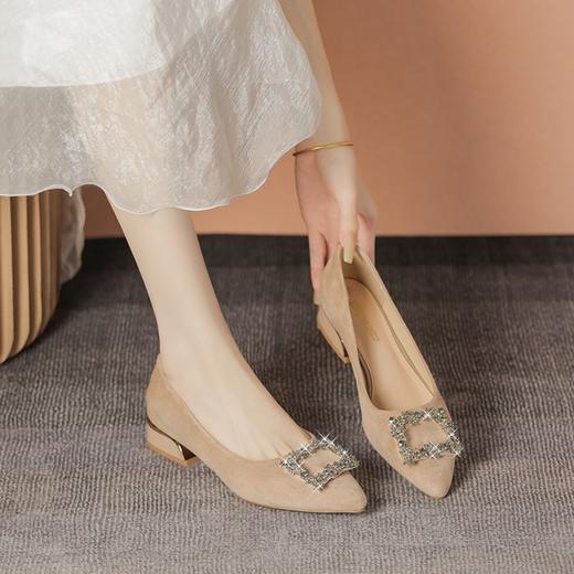 ZHR时尚水钻浅口单鞋女低跟尖头单鞋女黑色鞋子女秋季新娘鞋婚鞋 商品图3