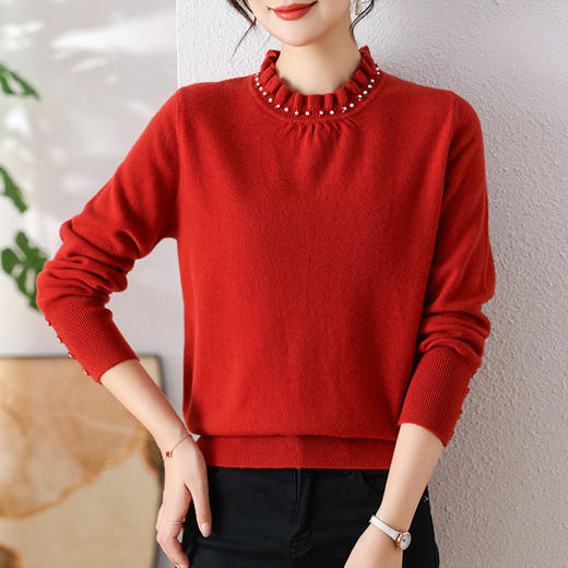 宽松针织衫，羊毛衫女100纯羊毛半高领短款气质毛衣洋气打底衫CC-108-98863 商品图3