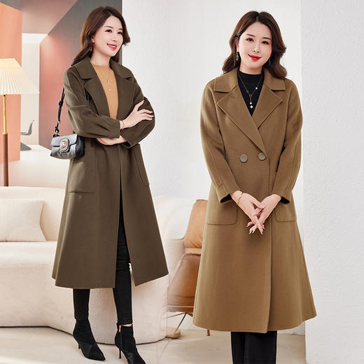 HR WL82129-19羊毛大衣气质翻领遮肉显瘦纯色毛呢外套 商品图0