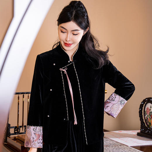 新中式复古国风，改良衬衫上衣立领斜襟刺绣宽松日常款唐装外套OG-9565 商品图2