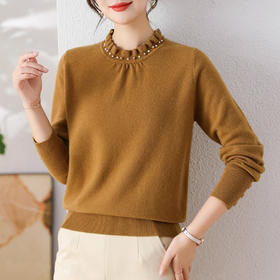 宽松针织衫，羊毛衫女100纯羊毛半高领短款气质毛衣洋气打底衫CC-108-98863