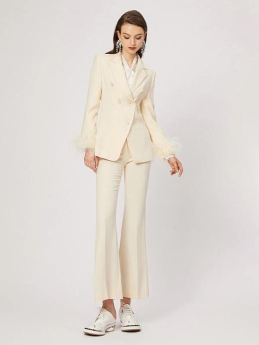 杏色鸵鸟毛可拆式袖口进口醋酸修身西装 商品图2