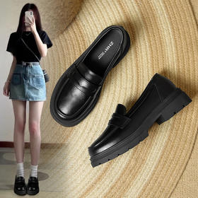 ZHR英伦风乐福鞋厚底女鞋秋季2023超软一脚蹬黑色小皮鞋jk鞋百搭