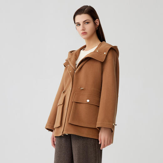 【连帽款羊毛羊绒大衣】23年秋冬新品女士直筒羊毛大衣短款宽松毛衣外套 商品图1