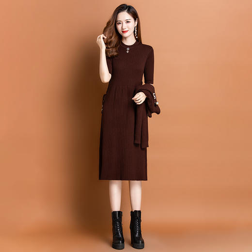 秋冬厚款，中长款针织修身显瘦连衣裙两件套CC-DZX-9830 商品图2