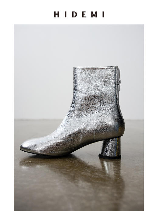 HIDEMI 牛皮圆头设计感粗跟中跟短靴 商品图7