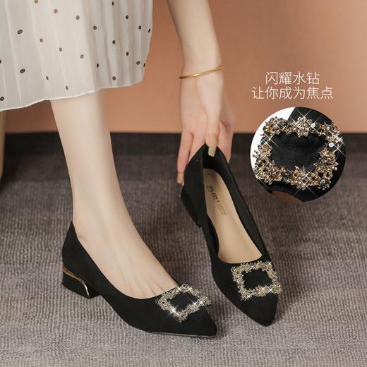ZHR时尚水钻浅口单鞋女低跟尖头单鞋女黑色鞋子女秋季新娘鞋婚鞋 商品图8
