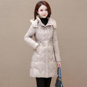 修身时尚，中长款大码保暖冬款长袖连帽气质休闲外套QYM-XQD-38D8053-L