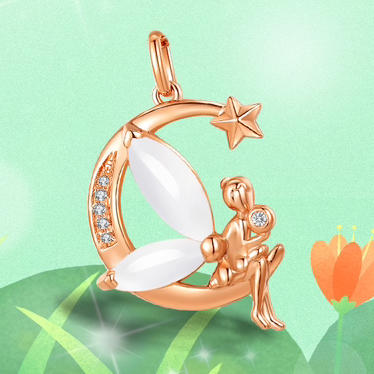 18K玫瑰金和田玉（白玉）镶钻项链--精灵宝贝/马眼3*8、2*6mm/链长40+4cm 商品图2