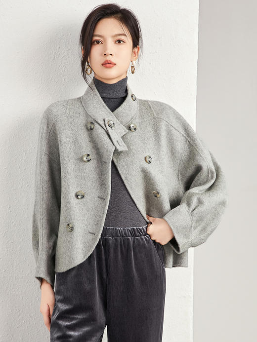 冬季棉羊毛双面呢短款大衣，立领设计感时髦美拉德外套WLZD-2323905 商品图3