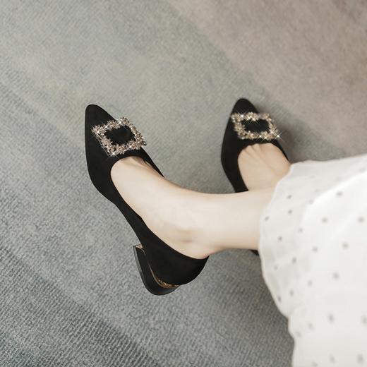 ZHR时尚水钻浅口单鞋女低跟尖头单鞋女黑色鞋子女秋季新娘鞋婚鞋 商品图4