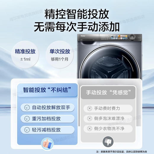 【精华洗】海尔洗衣机滚筒超薄10公斤大容量028一级能效变频智能投放自清洁家用洗衣机 【洗烘一体】智投+精华洗G10028HBD14LS 商品图2