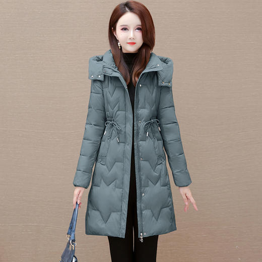 修身时尚，中长款大码保暖冬款长袖连帽气质休闲外套QYM-XQD-38D8053-L 商品图1