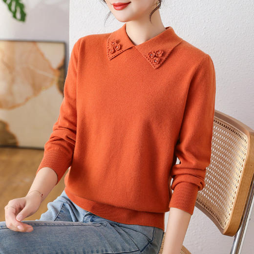 宽松保暖，100纯羊毛衫女装秋冬毛衣中年妈妈套头短款打底衫CC-108-98867 商品图2