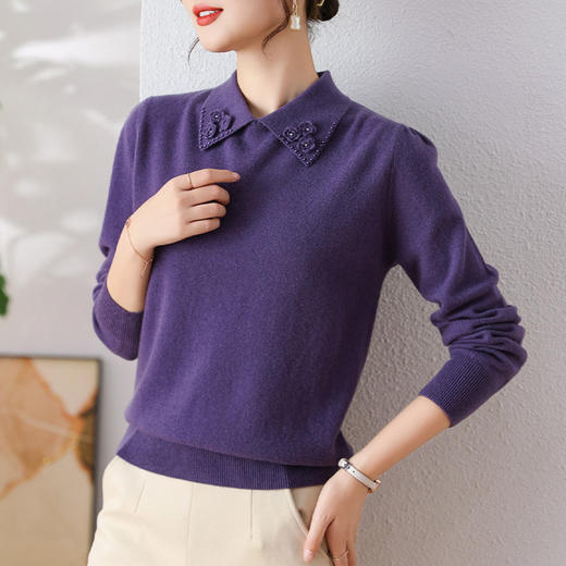 宽松保暖，100纯羊毛衫女装秋冬毛衣中年妈妈套头短款打底衫CC-108-98867 商品图3