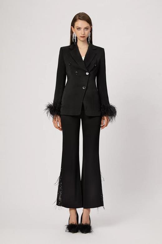 黑色鸵鸟毛可拆式袖口进口缎面醋酸修身西装 商品图2