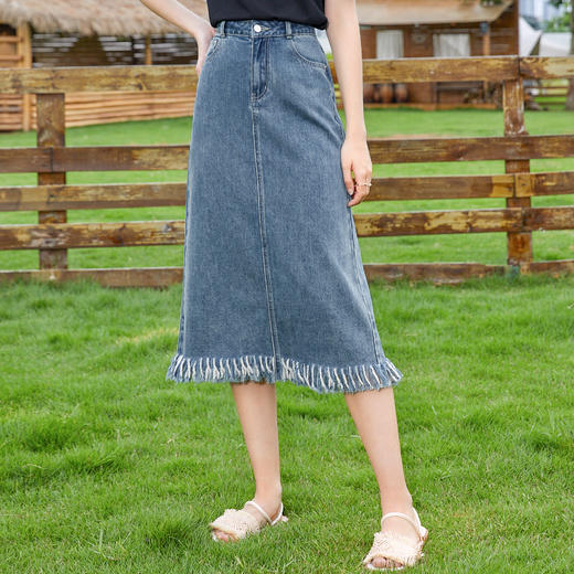 【百图lulu定制】【流苏牛仔裙】设计感小众高腰显瘦小个子流苏牛仔半身裙 商品图0