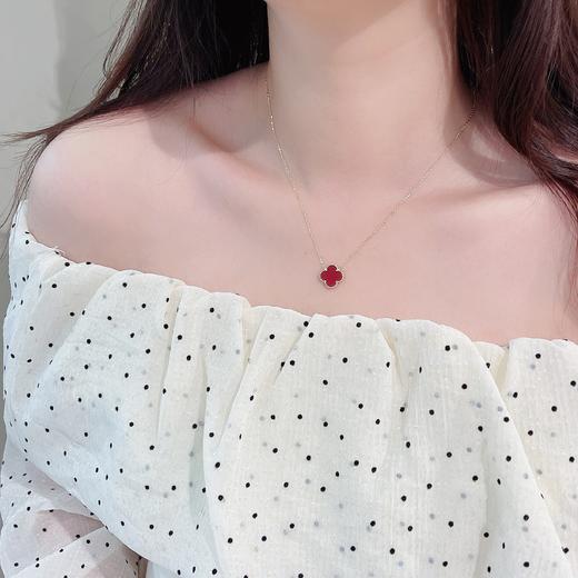 Oflye潮流饰品 经典百搭四叶草925银双面可戴玛瑙项链锁骨链白贝母吊坠 商品图5