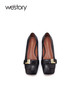 westory2023秋季新款方头金属扣羊皮软平底法式芭蕾单鞋女一脚蹬W23CE73921 商品缩略图0