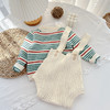 【特选面料，细致做工！】韩版婴儿衣服春秋装男女宝宝条纹针织上衣+裤子套装新生儿毛衣给宝宝增添活力与可爱lm 商品缩略图0
