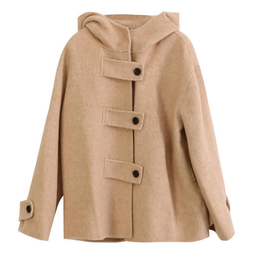 【驼绒】玳莎双面呢短款外套冬季新款驼色连帽一手长毛呢大衣  DD39304 商品图4