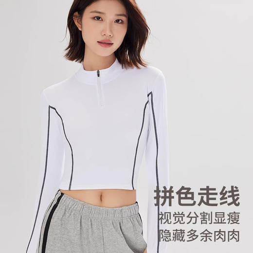 跃牌【倚窗听雨系列】裸感修身显瘦透气速干运动跑步健身半拉链长袖 CX29（无胸垫） 商品图3