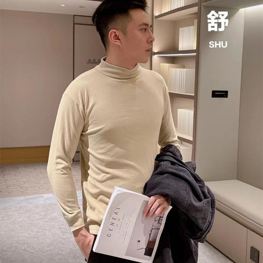 【第二件半价】2023年秋季新品东大门男友衫3.0纯色百搭半高领打底衫保暖上衣男 商品图3