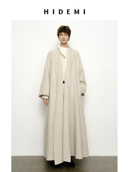 HIDEMI 澳洲美利奴羊毛浮雕肌理感堆堆领伞状大衣 长款/短款 商品图0