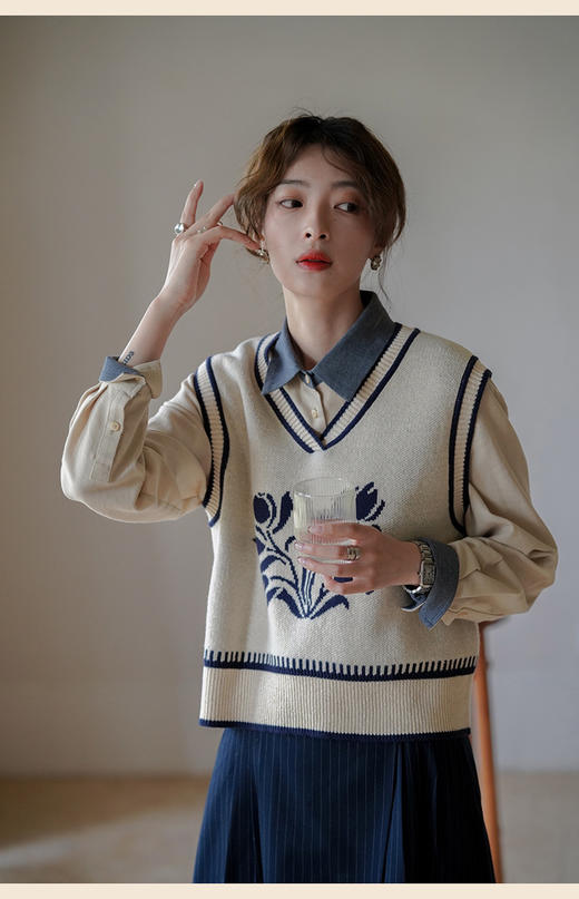 复古文艺风马甲 商品图2