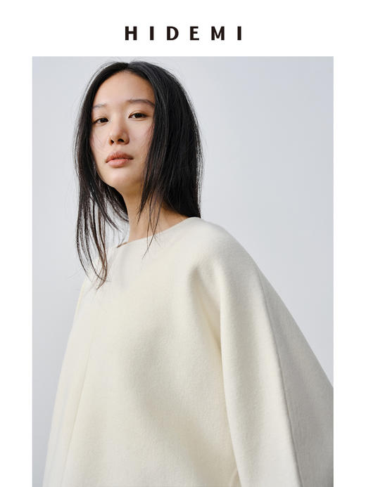 HIDEMI 澳洲美利奴羊毛厚款落肩廓形圆领极简毛衣 商品图3