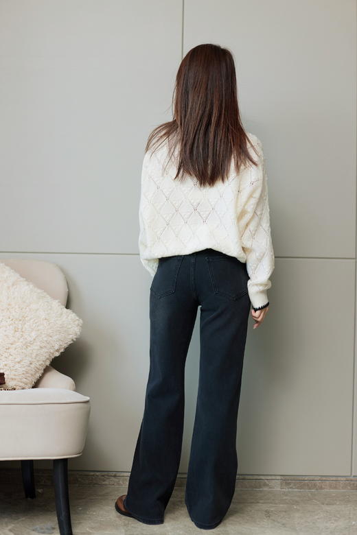 脚印扣口袋灰黑直筒裤 商品图4