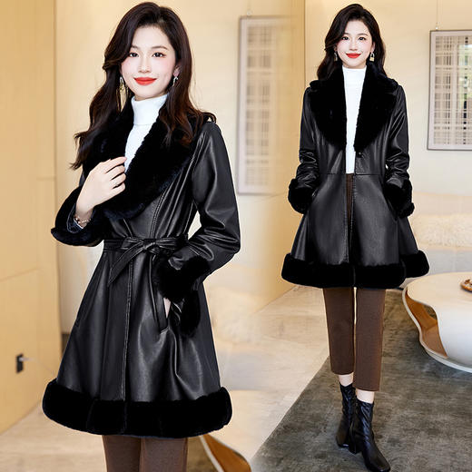 秋冬新款，女装韩版中长款修身裙摆大衣显瘦皮毛一体小个子外套HR-CLYZ23137 商品图2