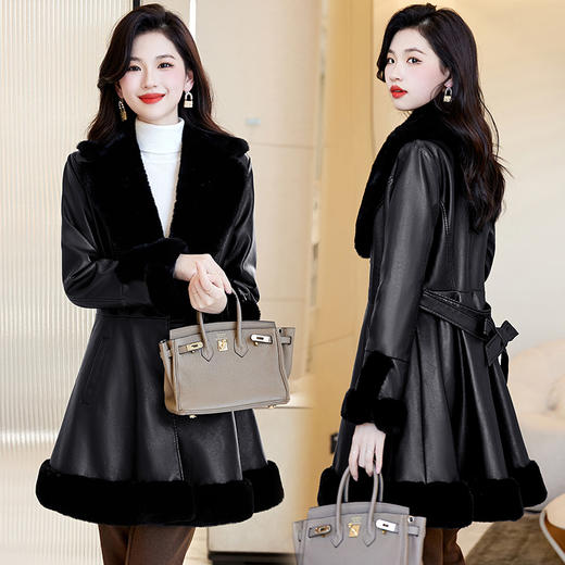 秋冬新款，女装韩版中长款修身裙摆大衣显瘦皮毛一体小个子外套HR-CLYZ23137 商品图1