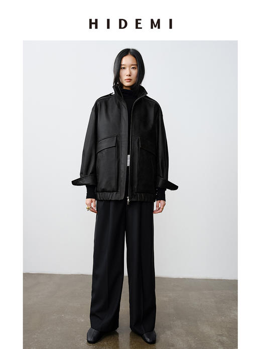 HIDEMI 小男孩系列新西兰复古做旧擦色羊皮工装口袋设计感皮夹克真皮皮衣大衣 商品图3