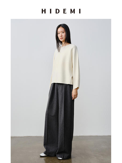 HIDEMI 澳洲美利奴羊毛厚款落肩廓形圆领极简毛衣 商品图2